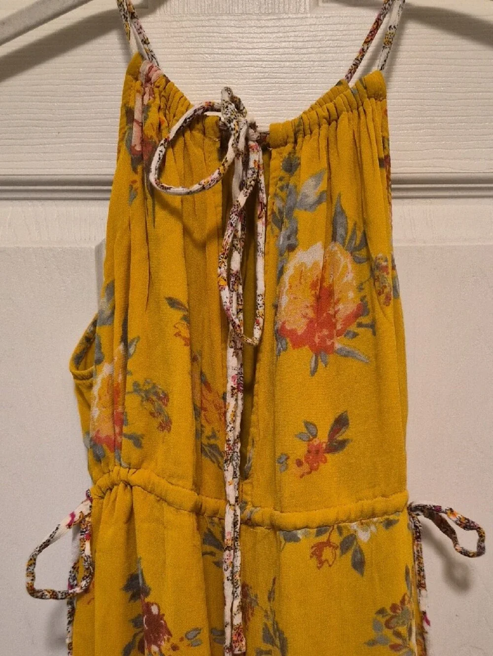 Free People Yellow Floral Halter Jumpsuit